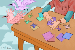 Illustration of origami cranes