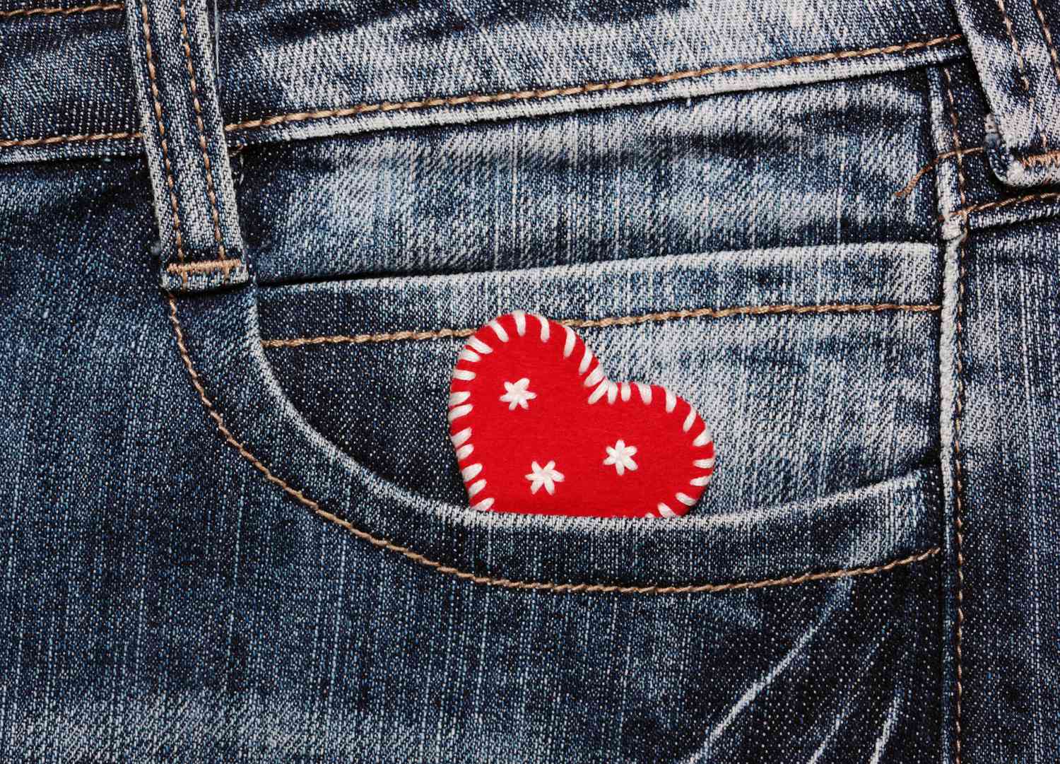 heart with embroidered in jeans pocket