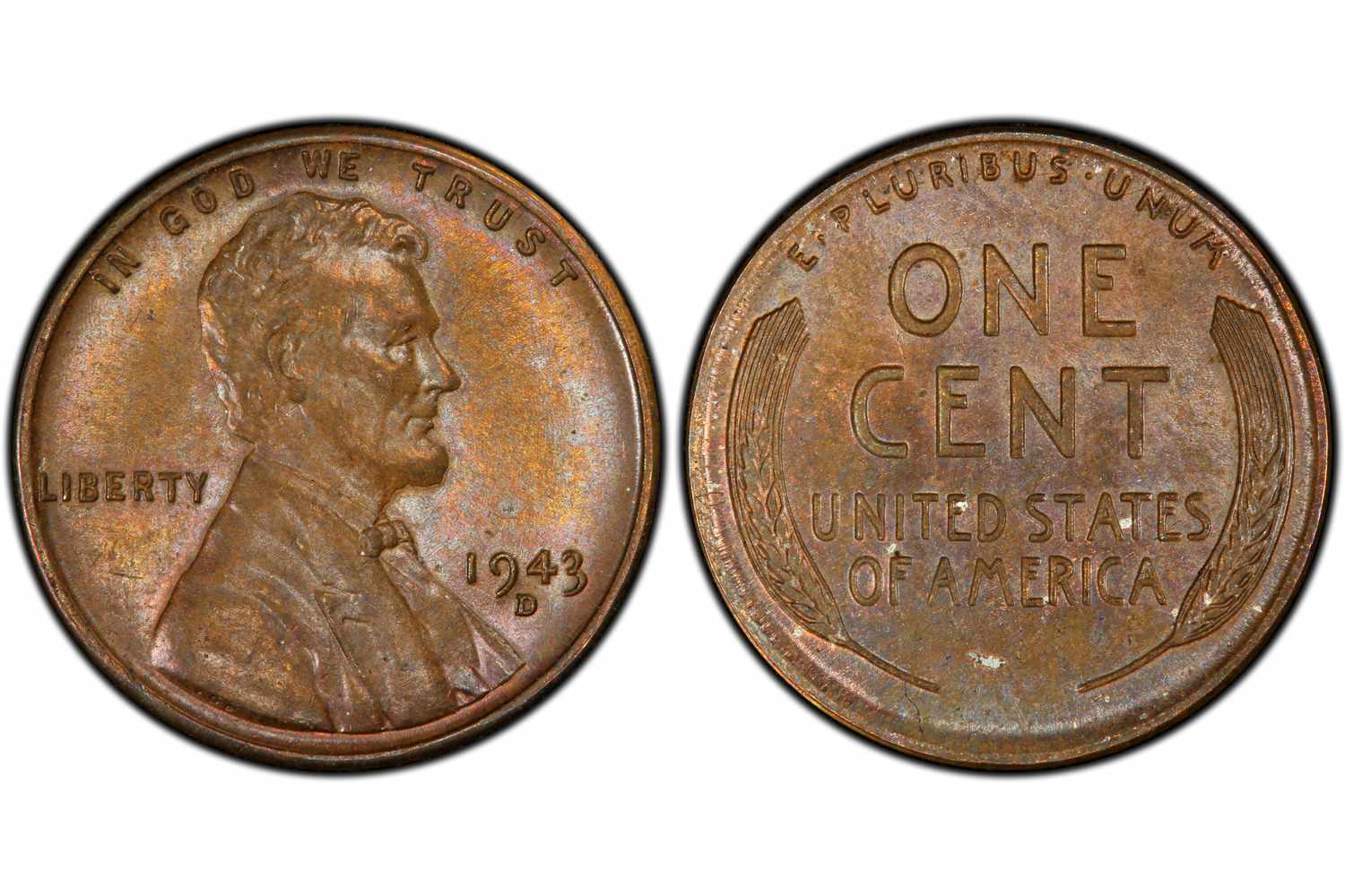 1943年3- d林肯分币在未流通的情况下铸造在青铜石板上