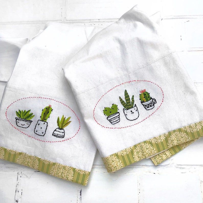 Cute Cactus Embroidered Towel Pattern