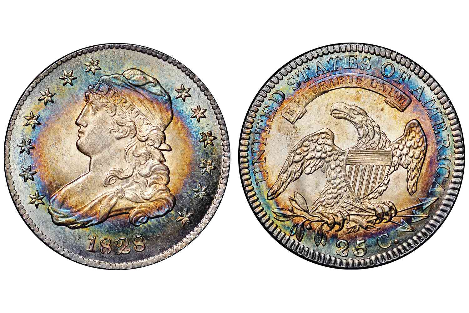 1828年加盖半身像硬币-重新打孔面额25/5/50C
