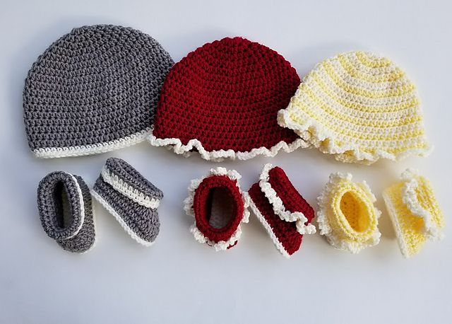 婴儿帽子和靴子钩针图案