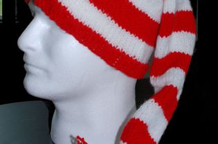 Striped stocking hat pattern on a mannequin head.