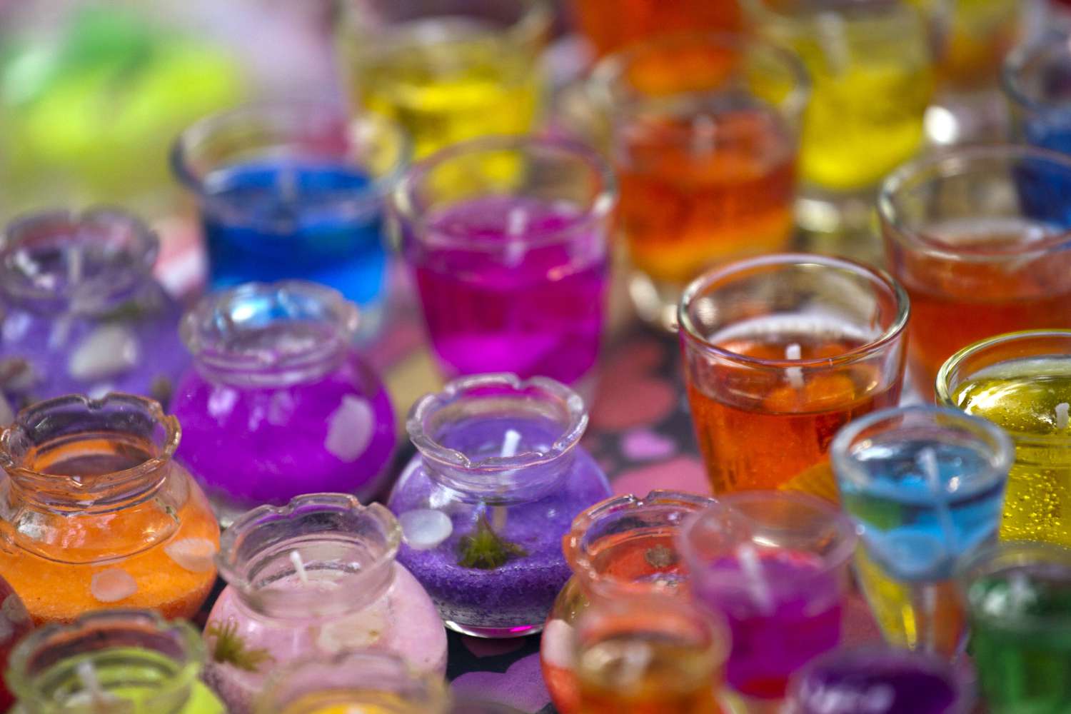 Multicoloured gel wax lamps sale for diwali christmas, dadar, Mumbai, Maharashtra, india, Asia