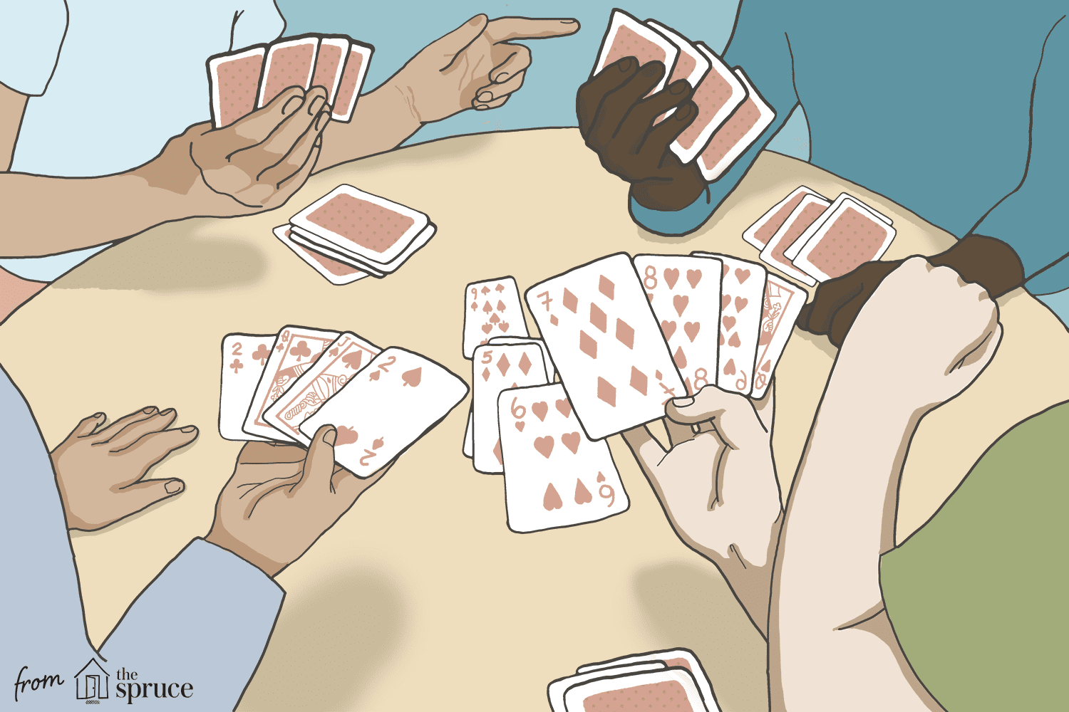 Illustration of hands playing euchre