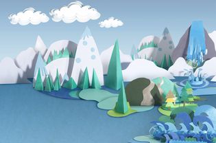 Paper Craft Mountains and Sea Landscape