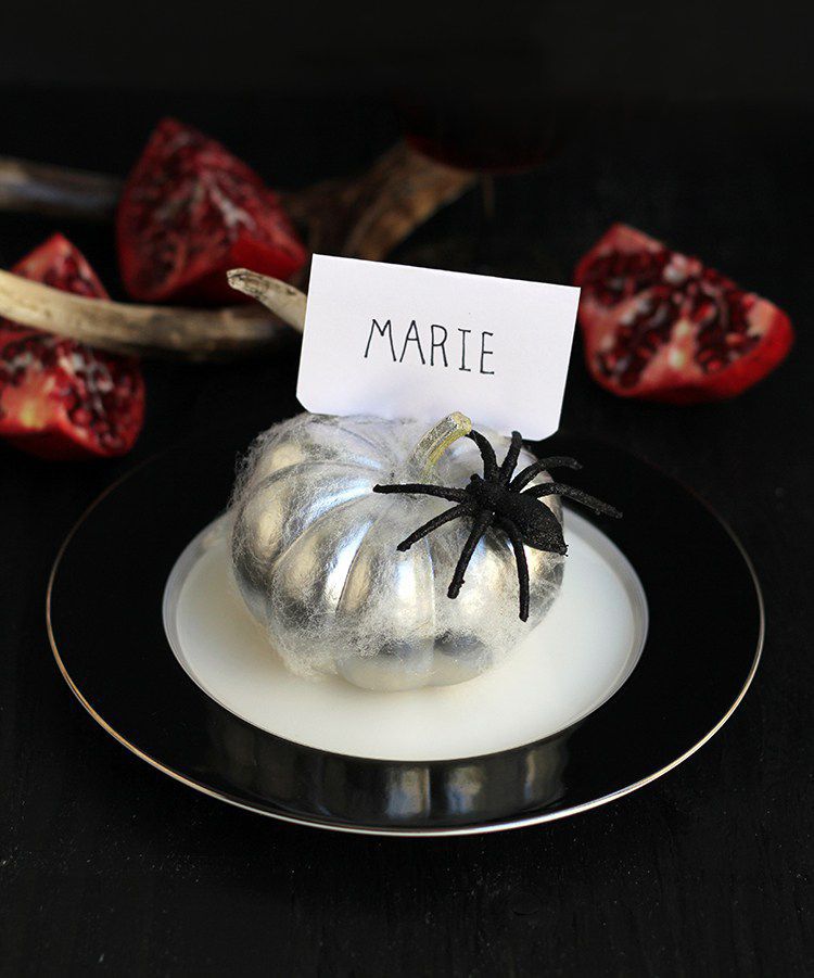 Pumpkin and spider name tag holder