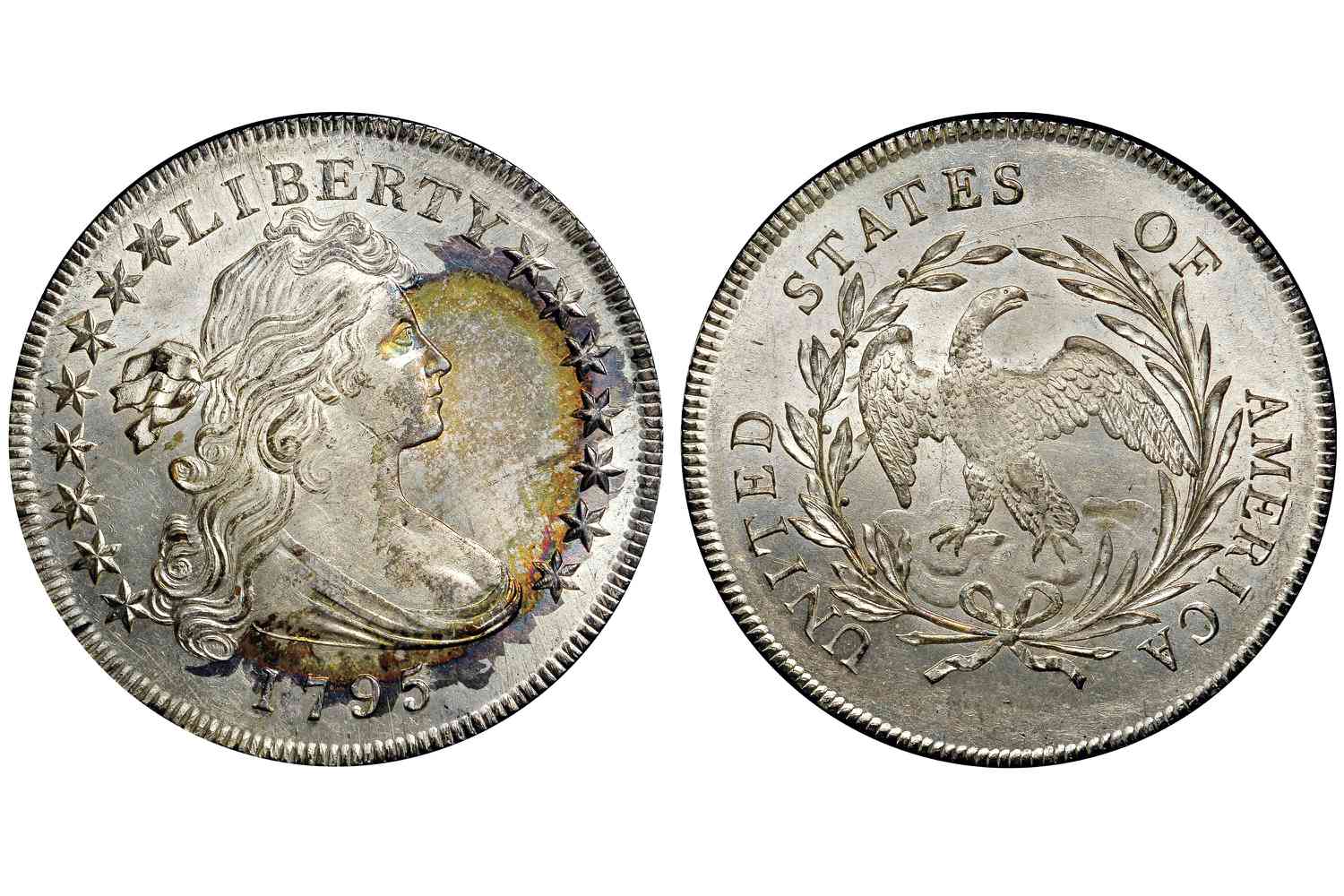 1795年悬挂半身像银元，偏离中心