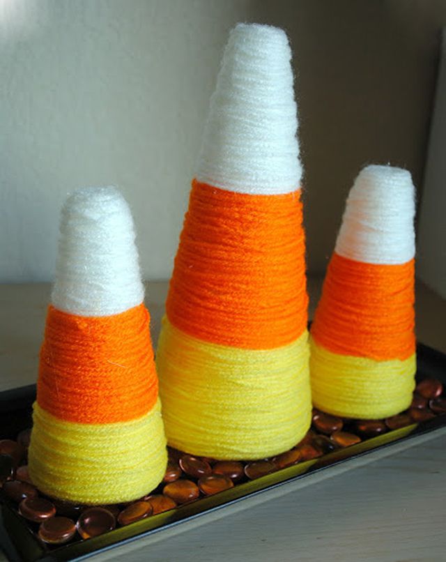Yarn Wrapped Candy Corn Decorations