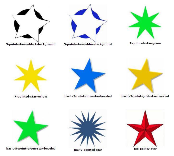 9个不同的星星剪贴画图片的截图。