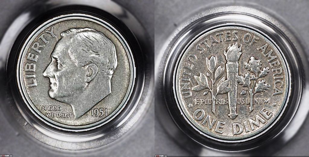 罗斯福一角硬币分级超细40 (EF40/XF40)