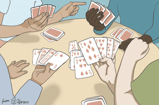 Illustration of hands playing euchre