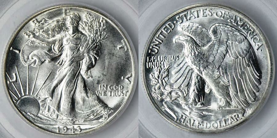 自由女神半美元铸造州-65 (MS65)的字体和后视图