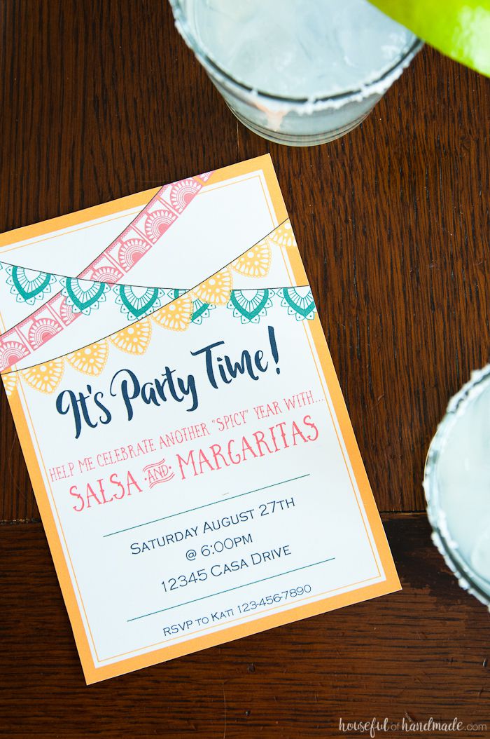 A birthday party invite for salsa and margaritas