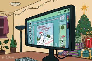 Illustration of a computer screen with holiday clipart on it