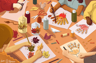 Illustration of kids coloring Thanksgiving crafts