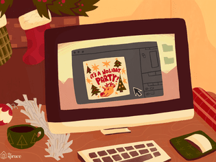 一张电脑屏幕上的电子卡片的插图，上面写着“这是一个节日聚会!”