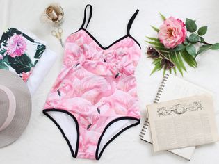 粉红色的火烈鸟的泳装的紧身衣裤的模式