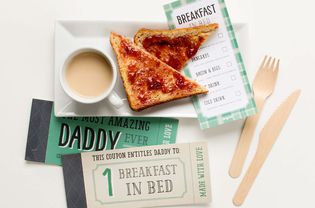 Father's Day coupons, coffee, and toast with jam