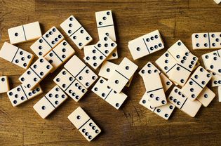 dominoes spread on table