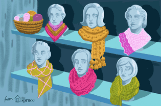 Illustration of mannequin heads with scarves on them