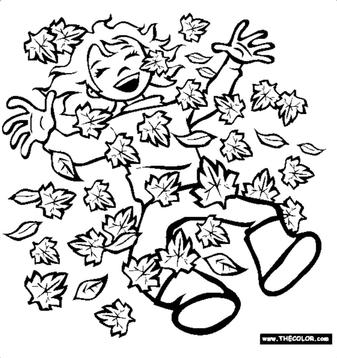 一个女孩躺在一堆树叶里