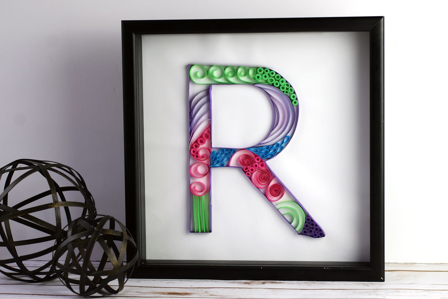 Framed letter R quilled monogram