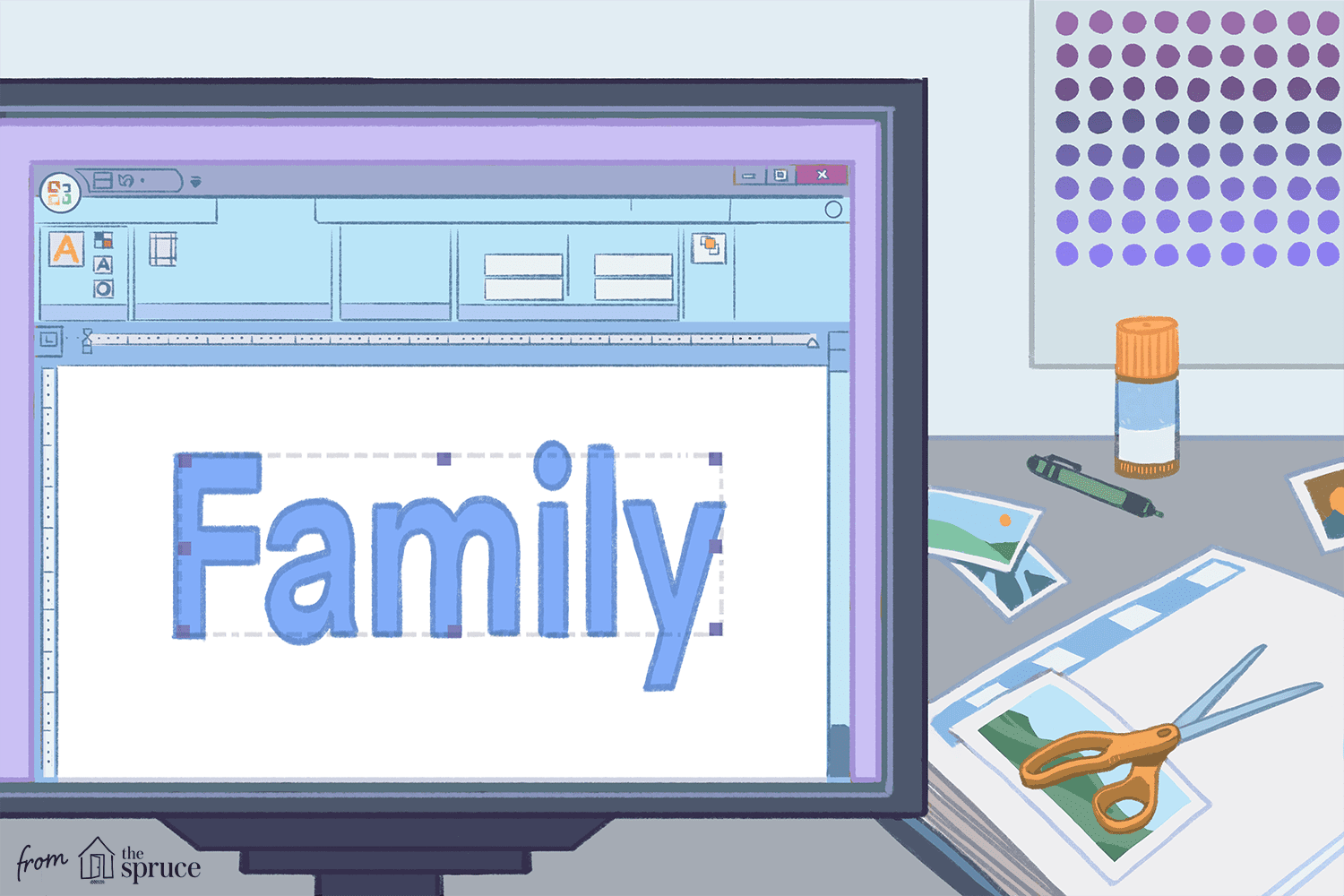 电脑屏幕上“家庭”一词的图示