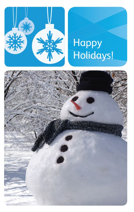 一个雪人，上面写着“节日快乐!”