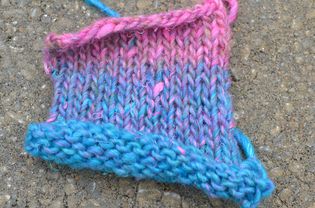 Curled sample of knitting