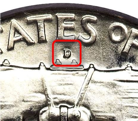 富兰克林半美元上的铸币标记位置