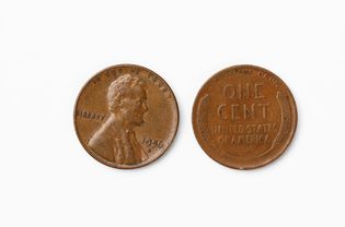 Wheat penny back and front on white