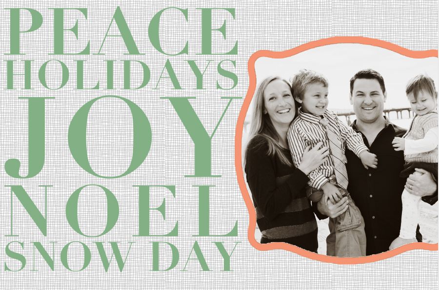 一个圣诞卡片模板，上面写着“和平，节日，快乐，诺埃尔，雪天”