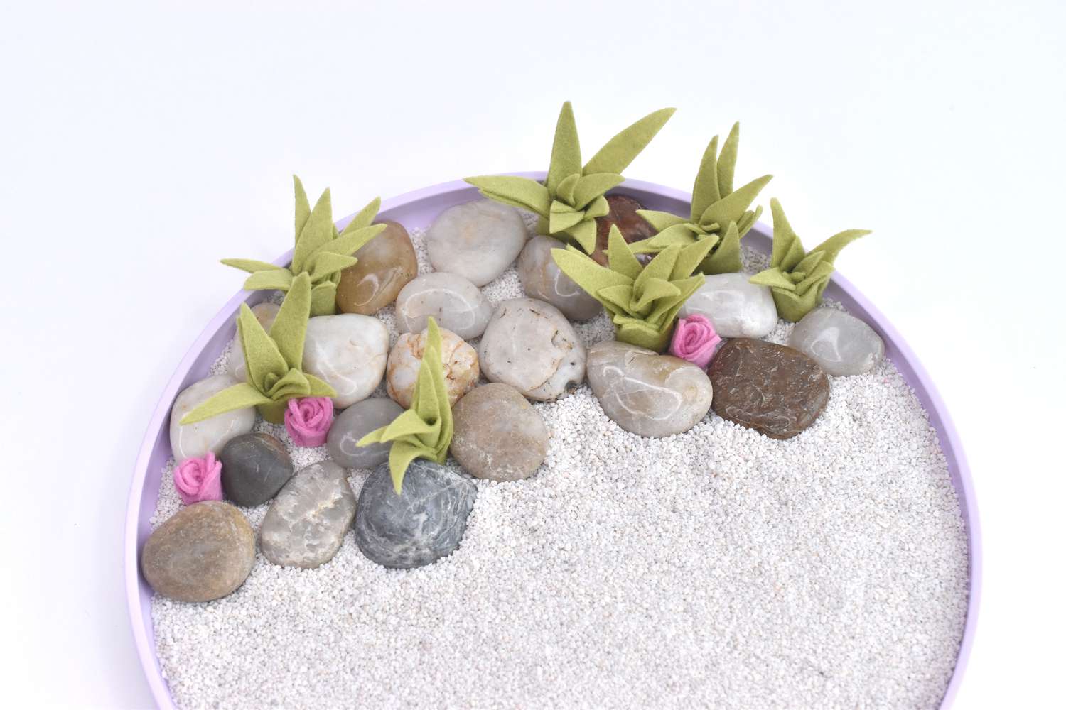 Place the Plants and Stones on One Side of the Tray