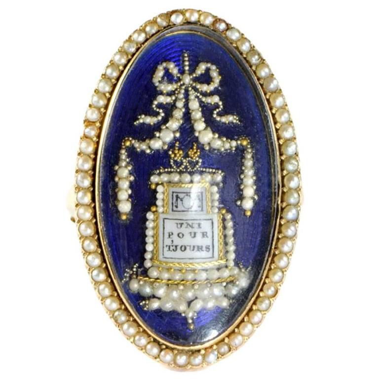 格鲁吉亚种子珍珠和珐琅纪念戒指(1790-1810年