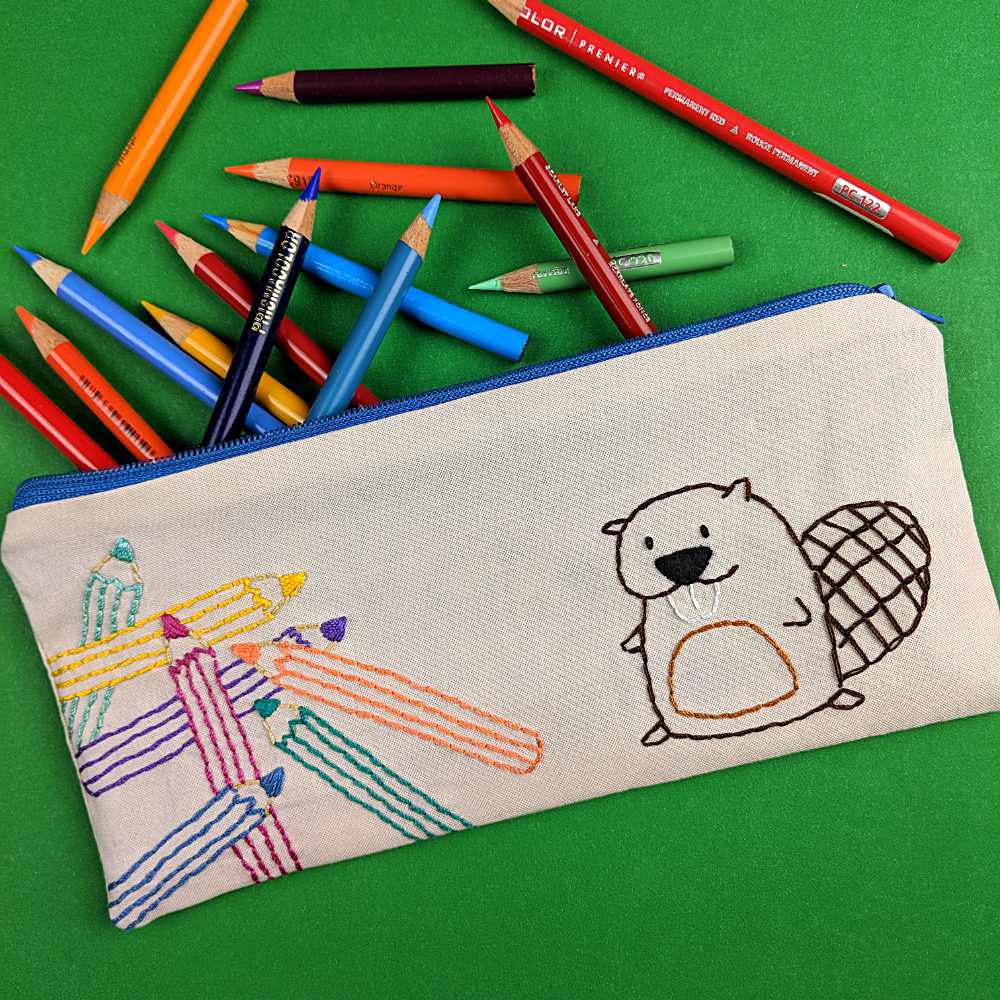 Chomping Beaver Pencil Case Embroidery Pattern