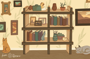 Illustration of a bookshelf and cats