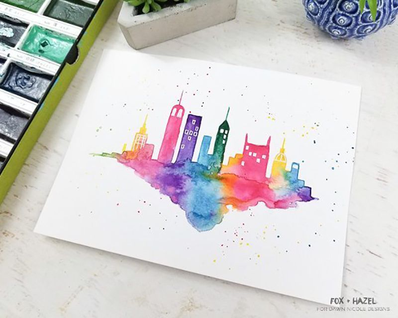 一个城市天际线的水彩画