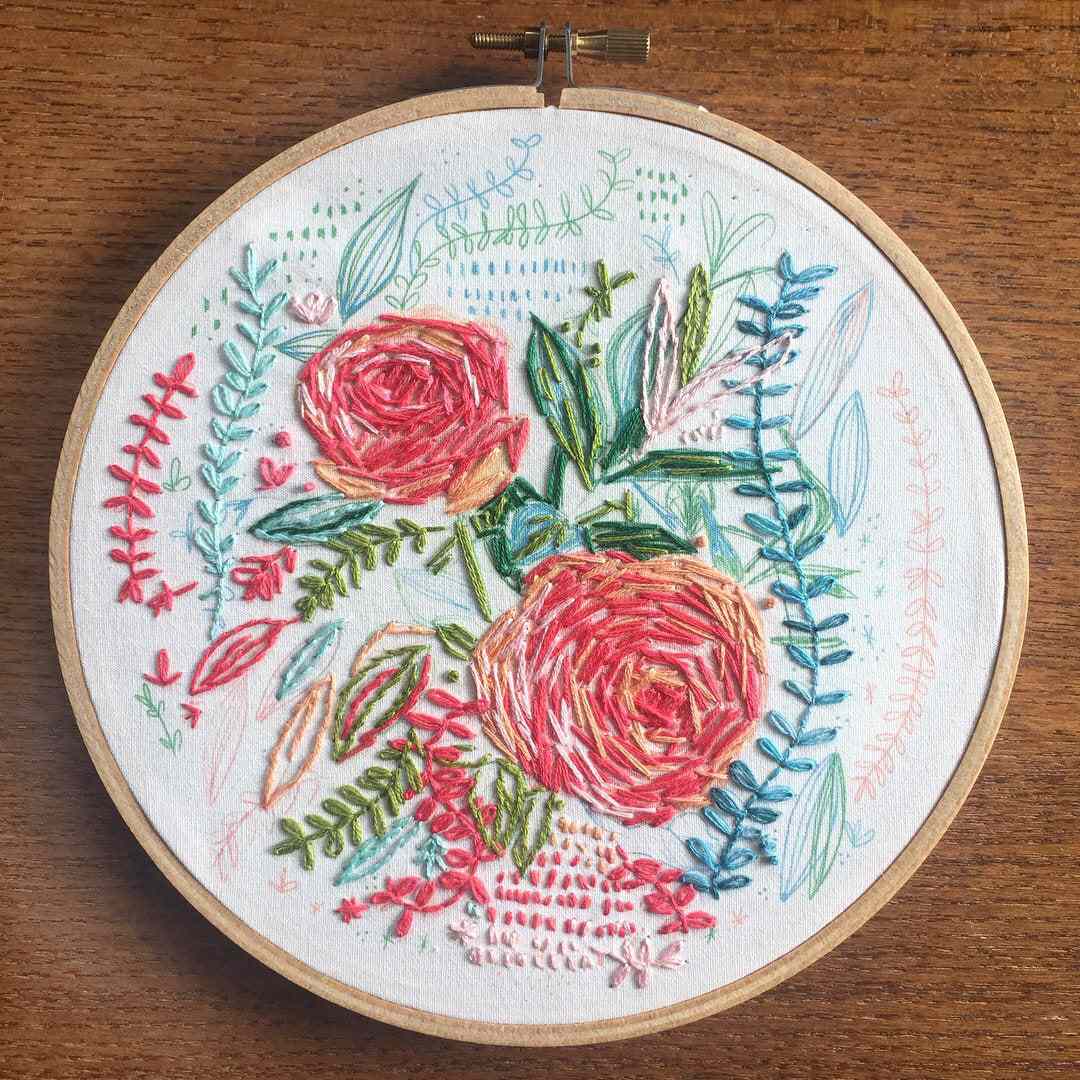 Garden Rose Hand Embroidery Pattern