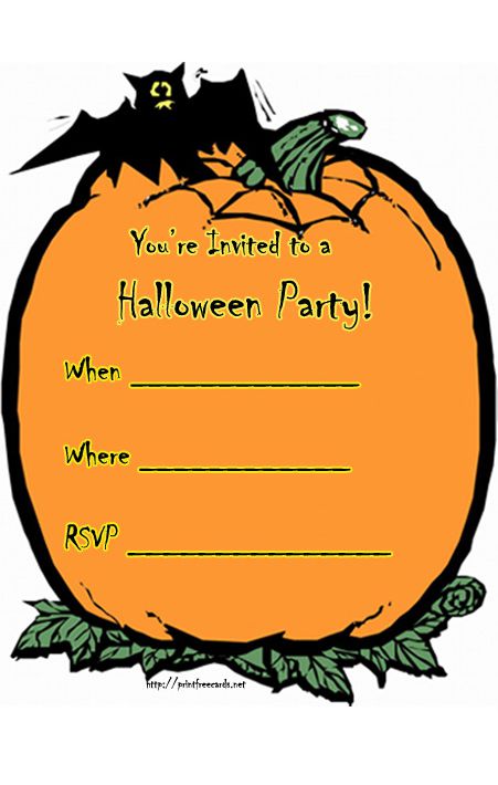 A Halloween Invitation With a Pumpkin and a Bat