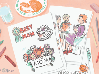 彩色的插图母亲节着色页彩色铅笔和一盘旁边橙片