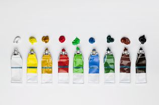 A row of oil paint tubes