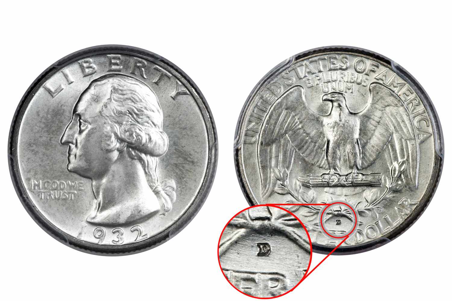 1932 - d华盛顿季度关键日期罕见的硬币