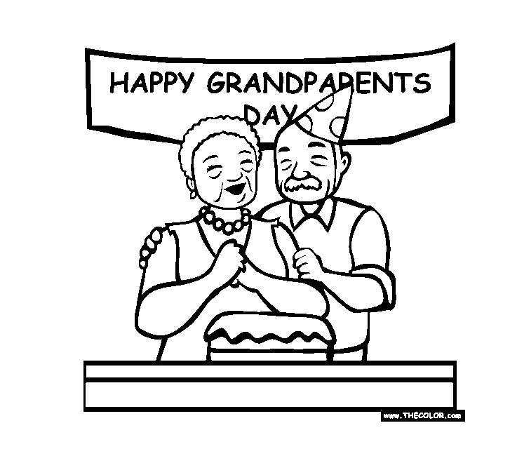 两位祖父母带着蛋糕和写着“祖父母节快乐”的横幅