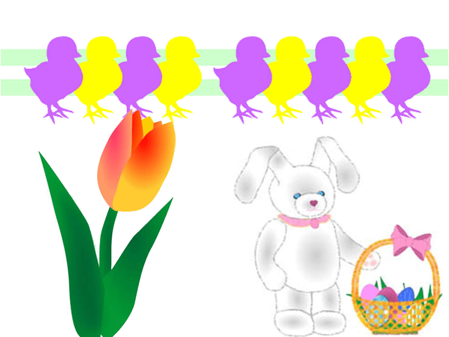 复活节剪贴画小鸡，兔子和花