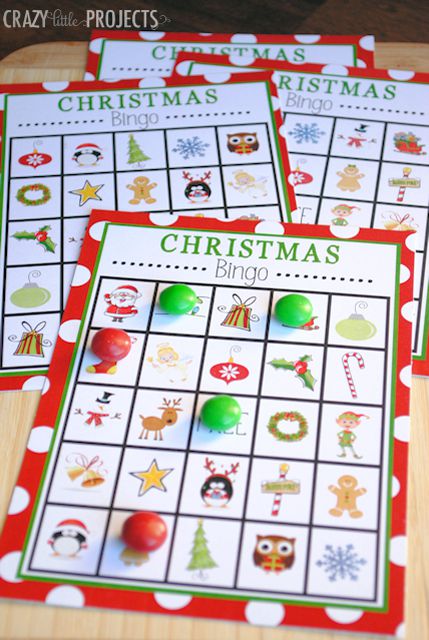 Christmas bingo cards with M&M's for markers.