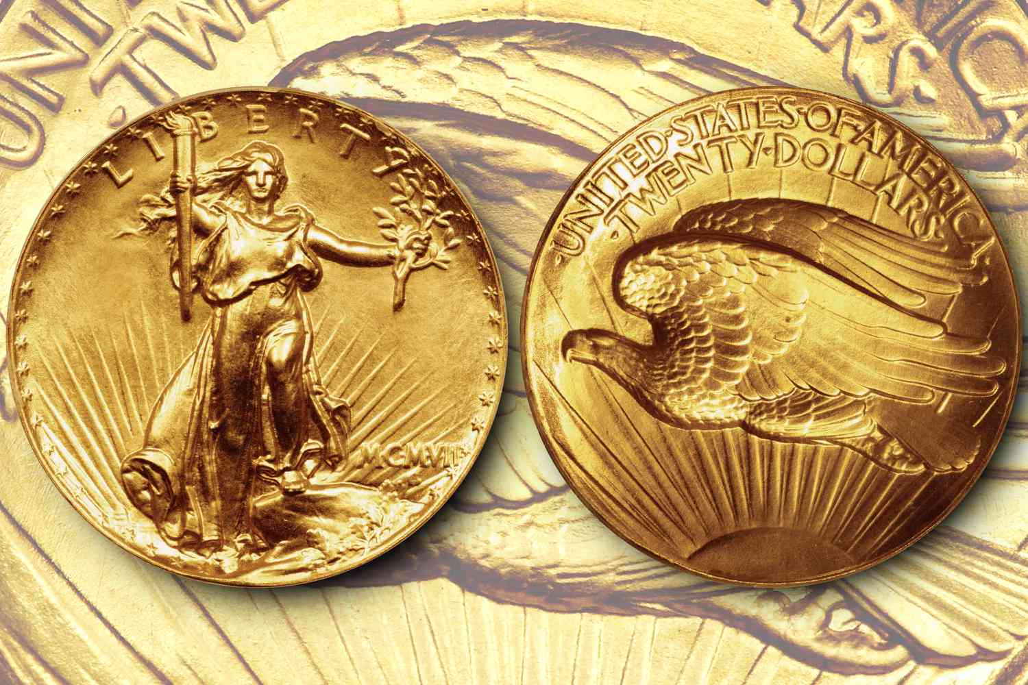 1907年圣。高登斯所双鹰20美元的金币。