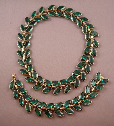Circa: Late-1940s Trifari Green 1940s Laurel Necklace & Bracelet Set