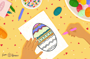 说明孩子的手着色的复活节彩蛋绘画