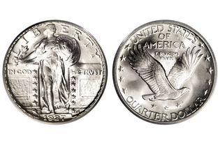 1927-S站立自由硬币的正面和背面。